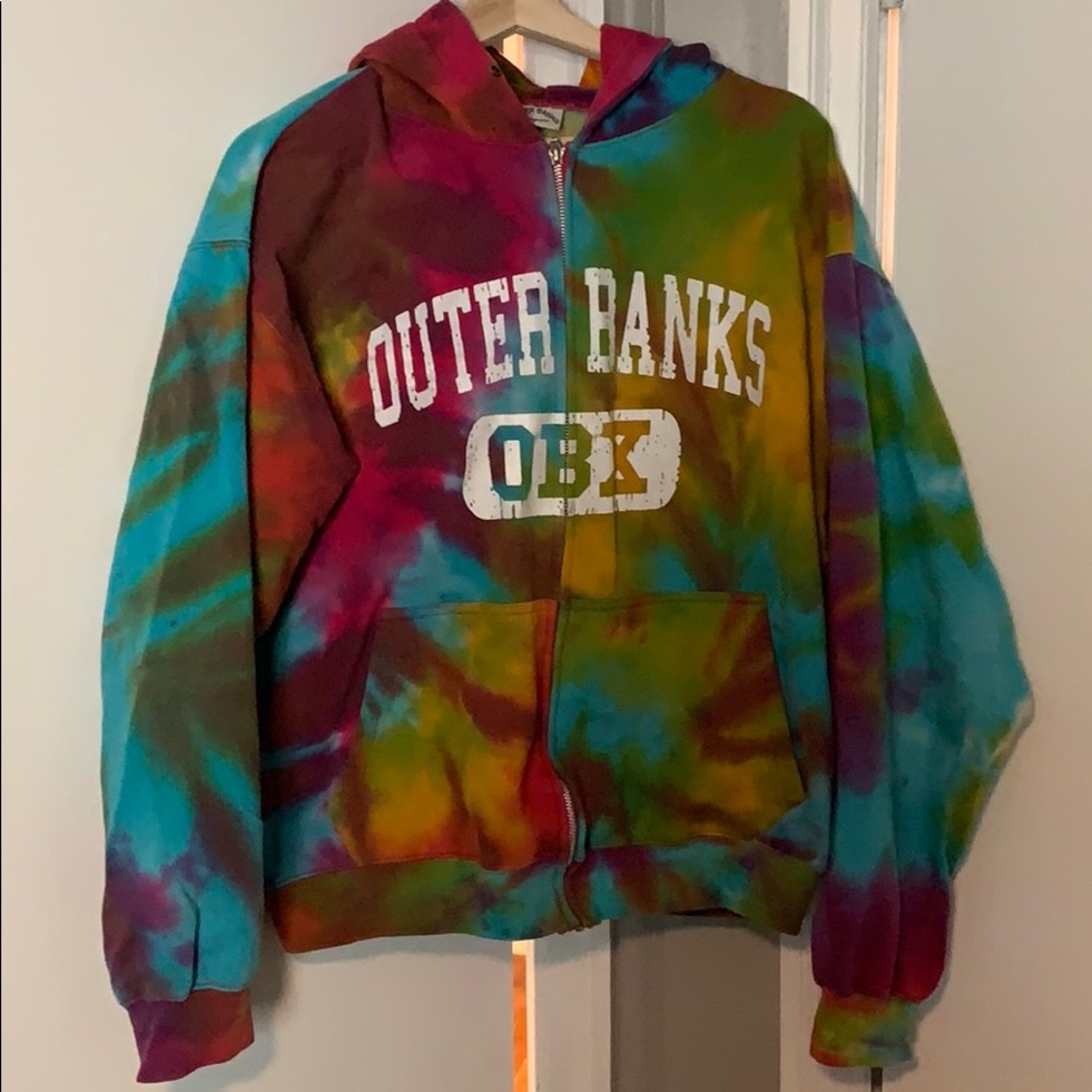 Outer banks large tie-dyed zip hoodie
